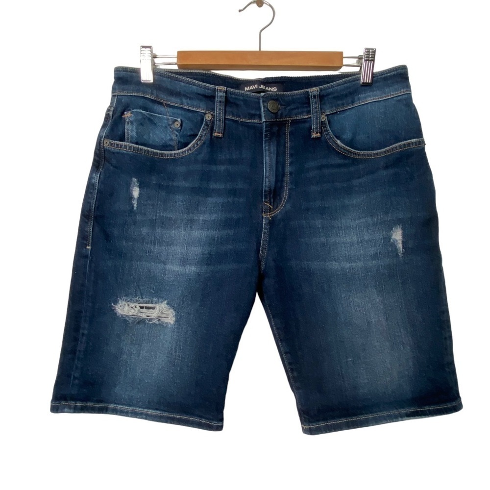 Mavi men’s denim shorts distressed cut off blue jeans 98% coton 2% elast size 31